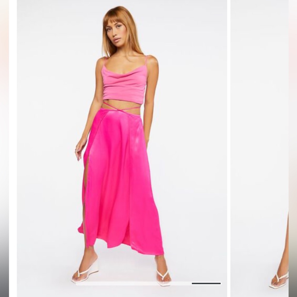 Forever 21 Maxi Skirt Cutout Slit Wrap Flowy Long Hot Pink NWT